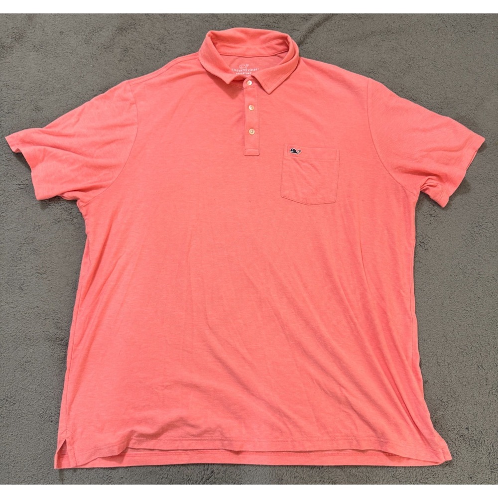 Vineyard Vines Edgartown Polo Shirt Mens XL Salmon Pink Whale Logo Stretch Golf